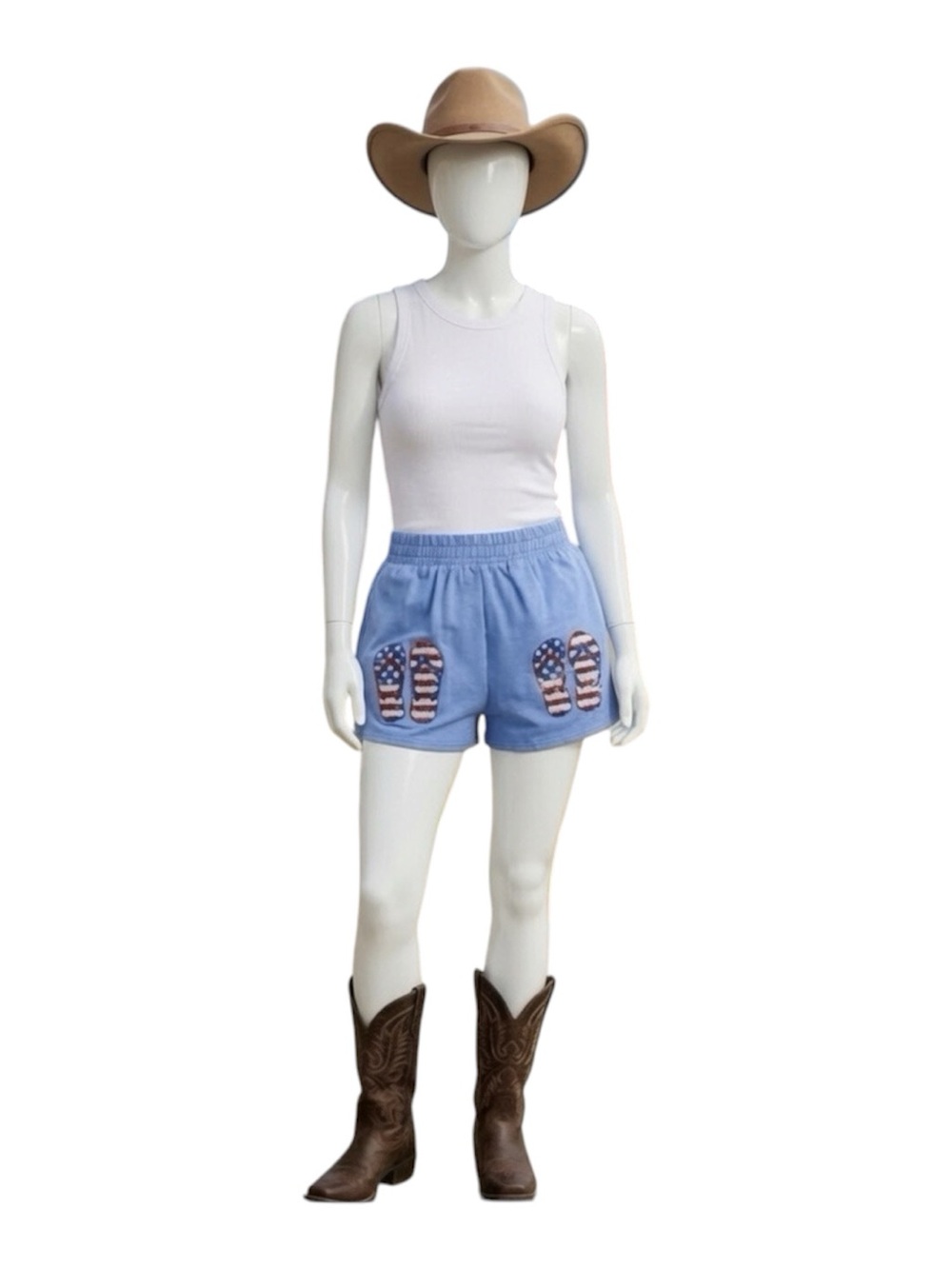 FANTASTIC FAWN Blue Shorts with SEQUIN Flip-Flop Design S M L
